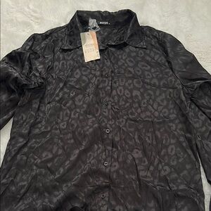 Black Leopard Print Button-Up Shirt